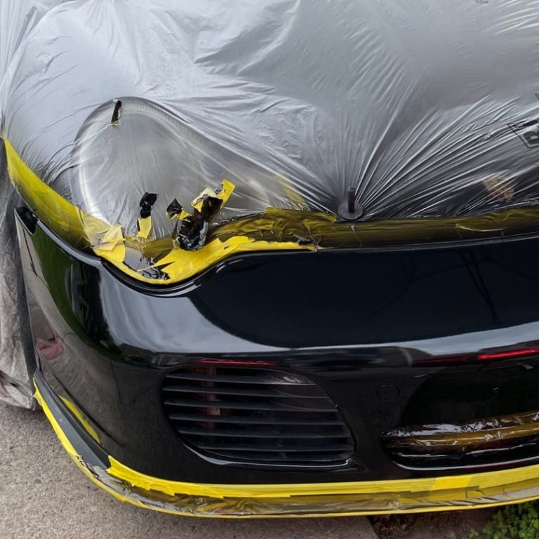 Spray Painting Freshly painted Porsche front bumper